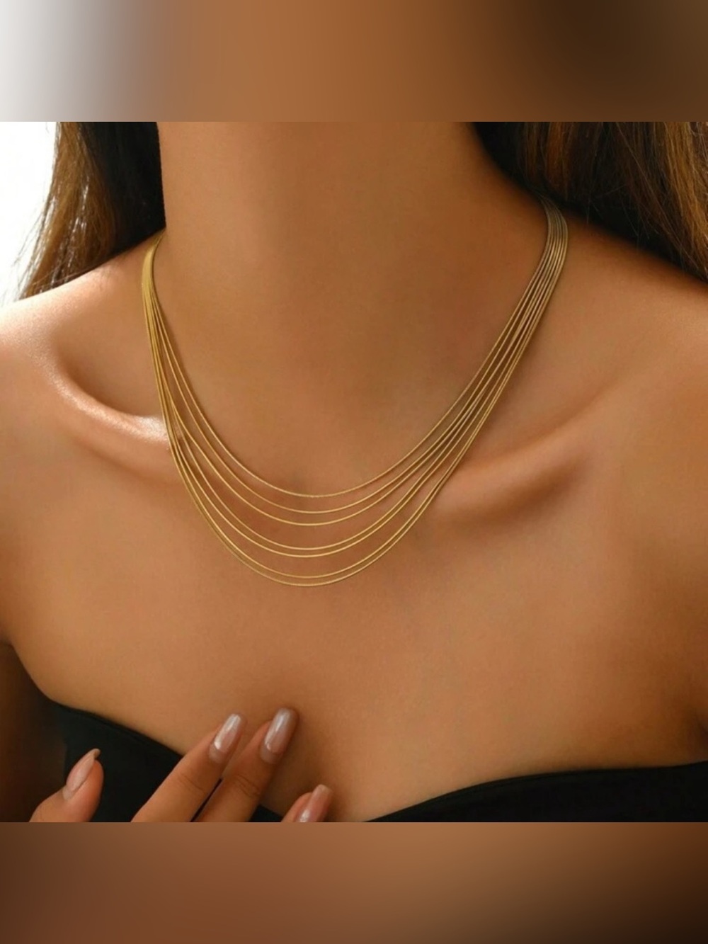 Gold Plated Stainless Steel Multi-Layer Snake Chain Necklace